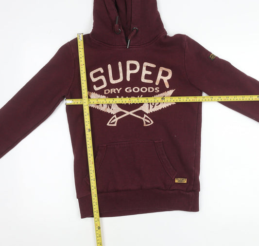Superdry Womens Red Hoodie Size 6 Pullover Logo Glitter Hooded Sweatshirt