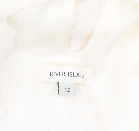 River Island Women’s Ivory Shift Dress Size 12 Knee Length Long Sleeve