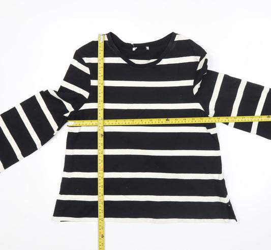Jaeger Women’s Black White Striped Cotton Long Sleeve T-Shirt UK 8