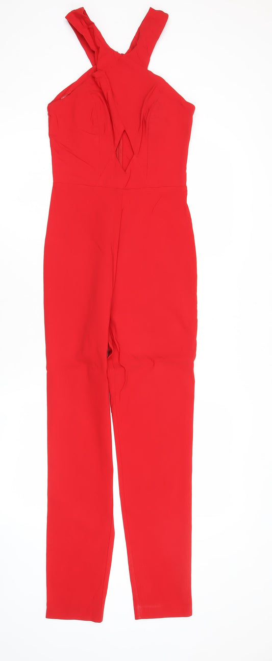 Additional front view of ASOS Women’s Red, size UK 6 Slim, Fit V-Neck Sleeveless Jumpsuit