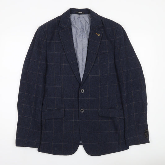 Mexx Men’s Blue Checked Slim Fit Wool Blend Blazer Jacket Size 38