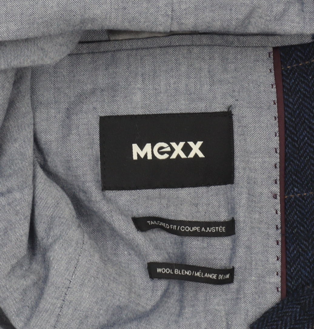 Mexx Men’s Blue Checked Slim Fit Wool Blend Blazer Jacket Size 38