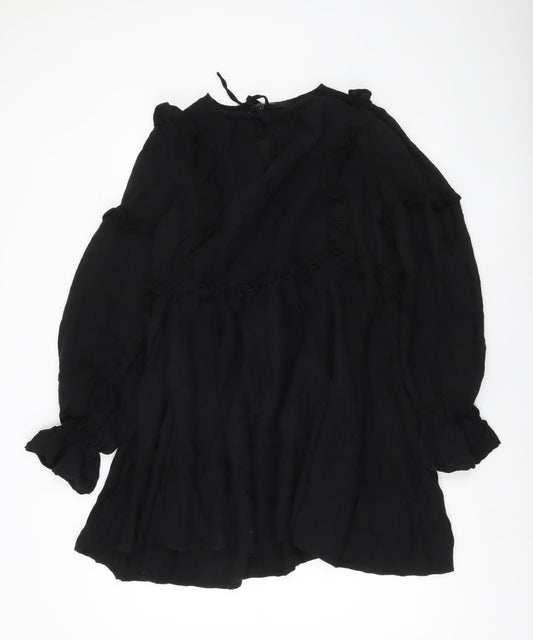 Additional view of In The Style Women’s Black, size UK 12, Shift Mini Dress Ruffle Long Sleeve