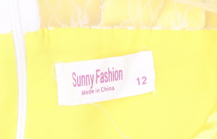 Sunny Fashion Womens Yellow A-Line Midi Sleeveless Dress Size 12