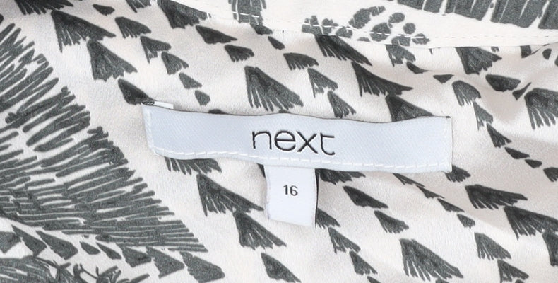 Next Women’s Black White Floral Tunic Blouse Size 16 Long Sleeve