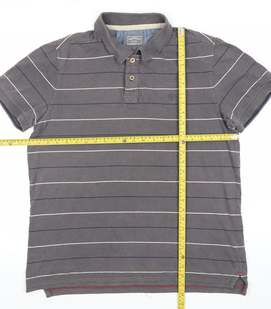 FatFace Men's Grey Striped Polo Shirt Size L Cotton Casual