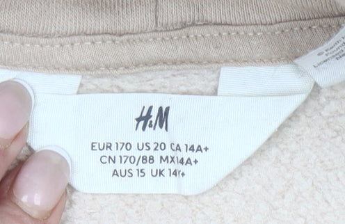 H&M Girls Beige Graphic Print Pullover Hoodie 14 Years Regular Fit