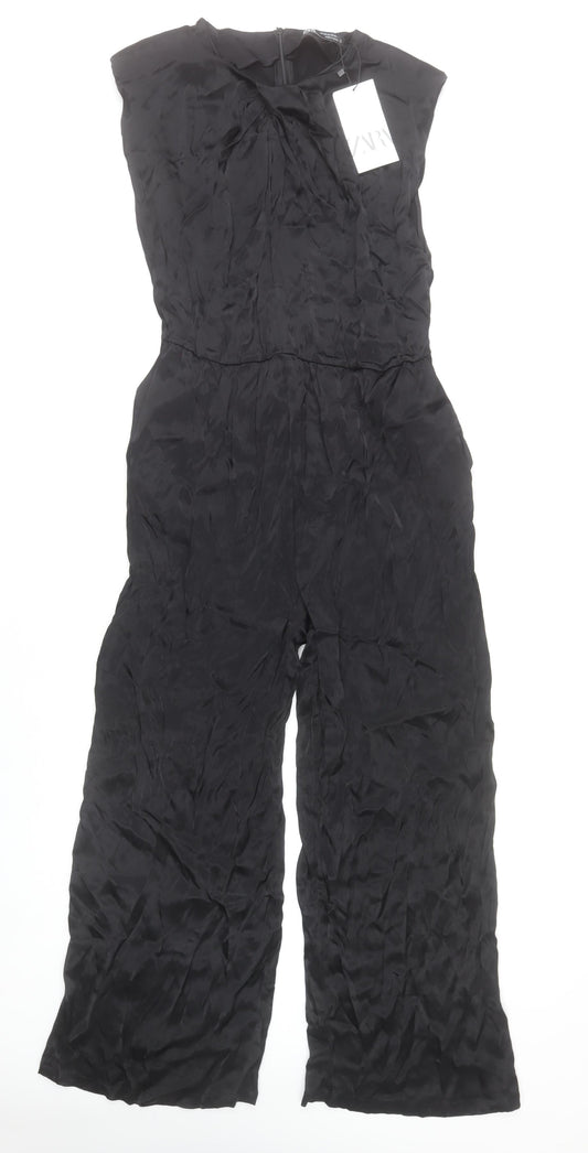 Zara Womens Black XS Sleeveless Wide-Leg Jumpsuit Viscose