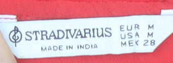 Stradivarius Women Red Halter Cropped Ruffle Chiffon Top Size 10