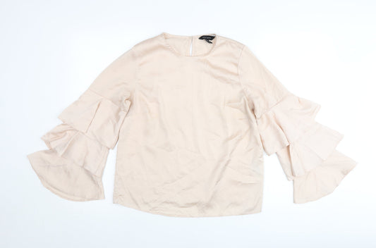 New Look Women’s Beige Ruffle Bell Sleeve Blouse Size 10