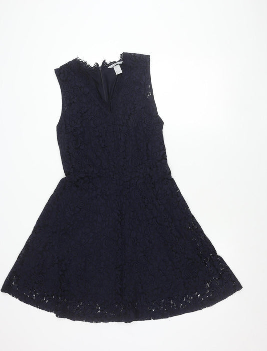 H&M Women’s Blue Lace A-Line Cocktail Dress Size 12 Sleeveless