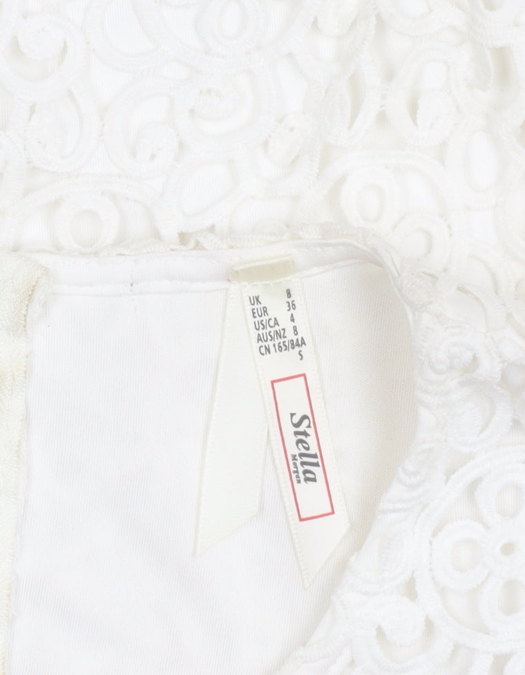 Quiz Women’s White Lace Sheath Knee Length Dress Size 8 Sleeveless