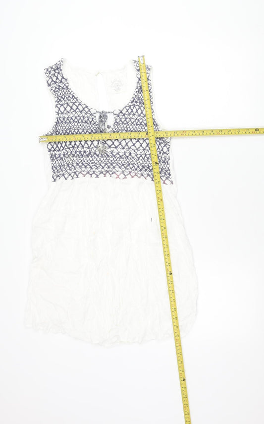 FatFace Women’s White Tank Tunic Top UK 14 Embroidered Tassel Summer