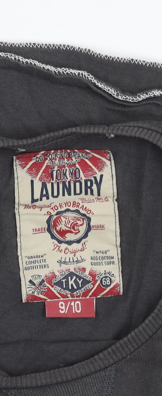 Teens UK Size 9/10 Tokyo Laundry Black Basic T-Shirt
