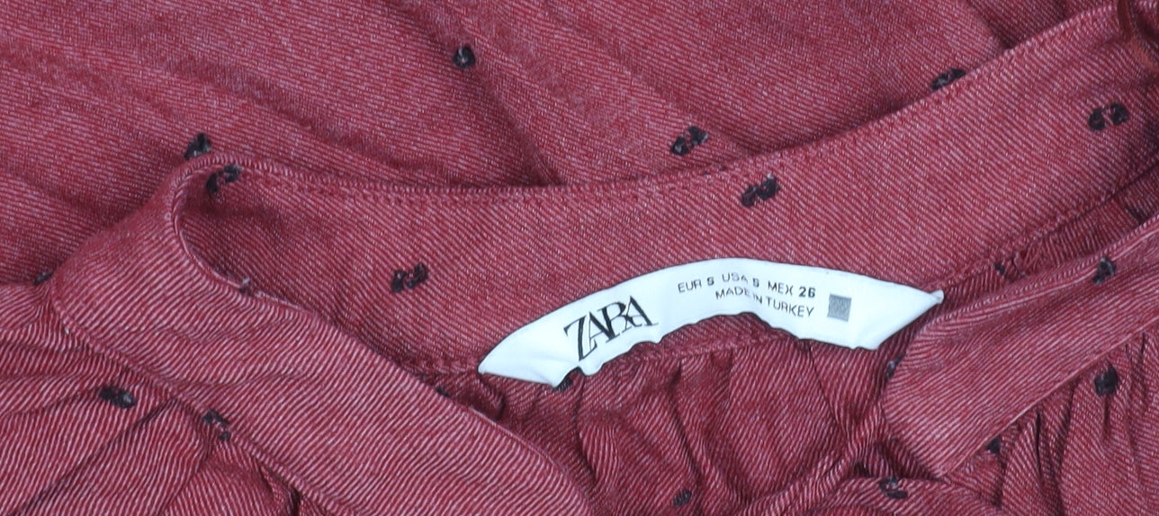 Zara Women Red Polka Dot A-Line Mini Dress Size 8 Long Sleeve