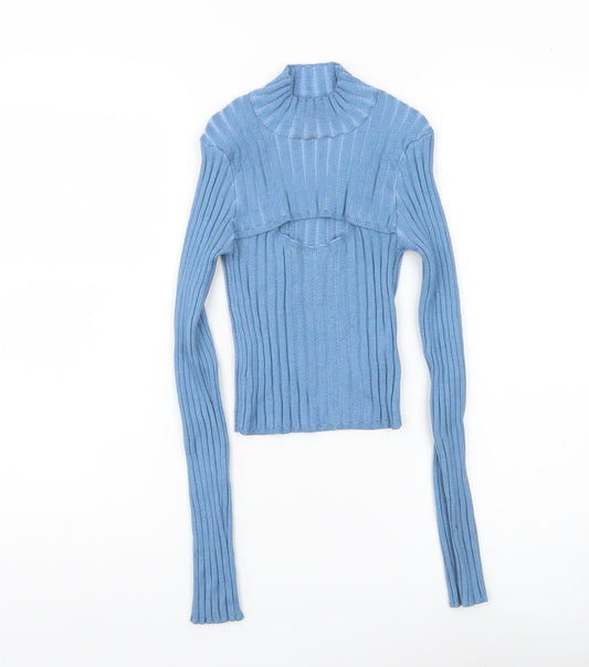 Urban Outfitters Women’s Blue Ribbed High Neck Slim Pullover Jumper M