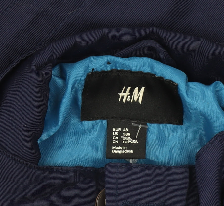 H&M Men’s Blue Military Jacket Size 38 Cotton Blend Mid-Length