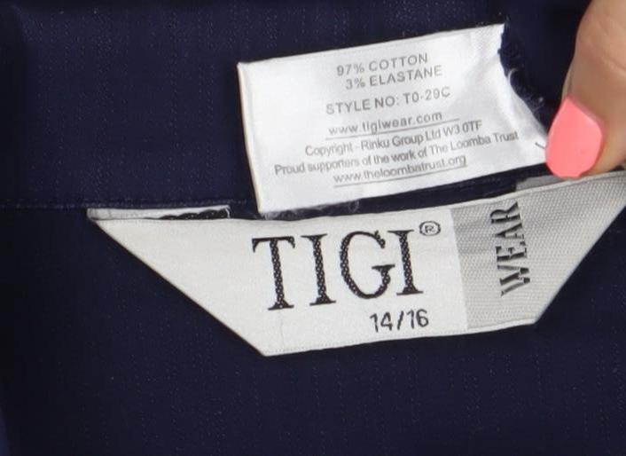 Tigi Women’s Blue Size 14 Cotton Blend Notch Lapel Blazer Jacket