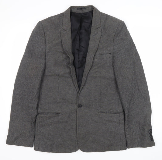 Junk de Luxe Men's Grey Slim Fit Checked Blazer Jacket Size 46
