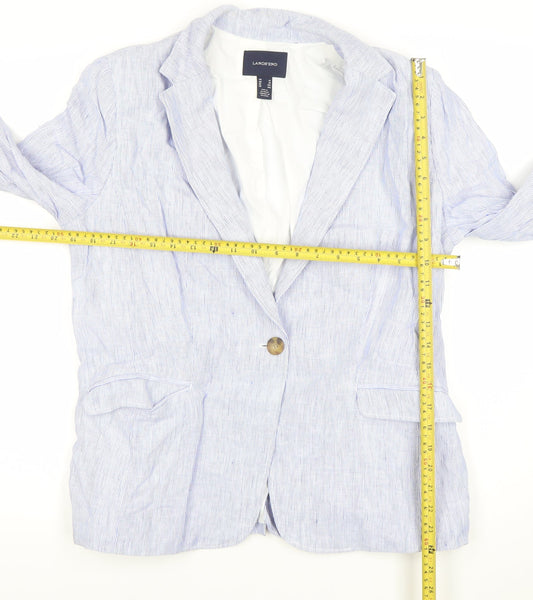 Lands' End Women Blue Striped Linen Blend Blazer Jacket UK 16