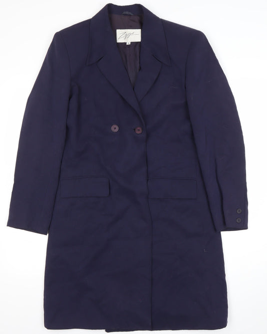 Zyga Womens Navy Blue Long Overcoat Size 12 Polyviscose Lined