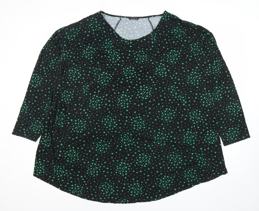 Additional front view of Roman Women’s Black Green Print Tunic Blouse, size UK 20