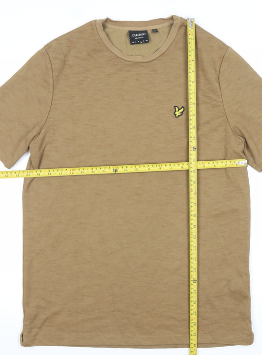 Lyle & Scott Men's Beige Relaxed Fit Cotton Blend Logo T-Shirt Size L