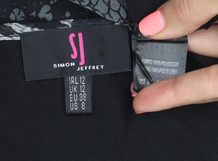 Simon Jeffery Womens Black Animal Print Chiffon Blouse Size 12