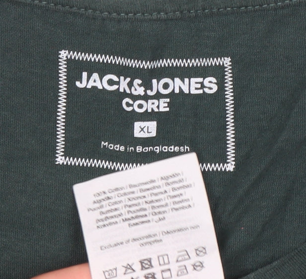 Jack & Jones Men’s Green XL Crew Neck 90s Retro Graphic T-Shirt