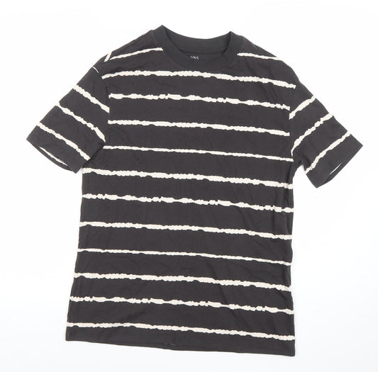 Marks and Spencer Boys Black Striped T-Shirt 12-13 Years Cotton