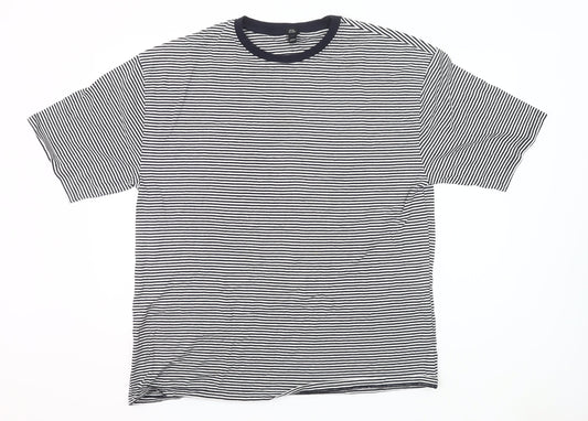 River Island Womens Black White Stripe Ringer T-Shirt UK 14 Cotton