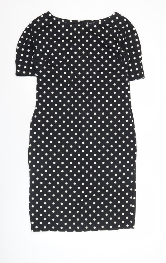 Dorothy Perkins Women Black Polka Dot Sheath Dress Size 14