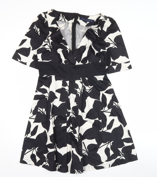 French Connection Women’s Black White A-Line Dress Size 10 V-Neck