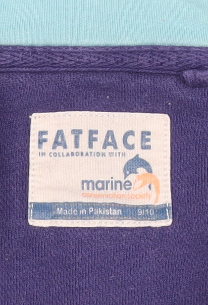 FatFace Boys Purple Full Zip Hoodie 9-10 Years Cotton Blend Graphic Print