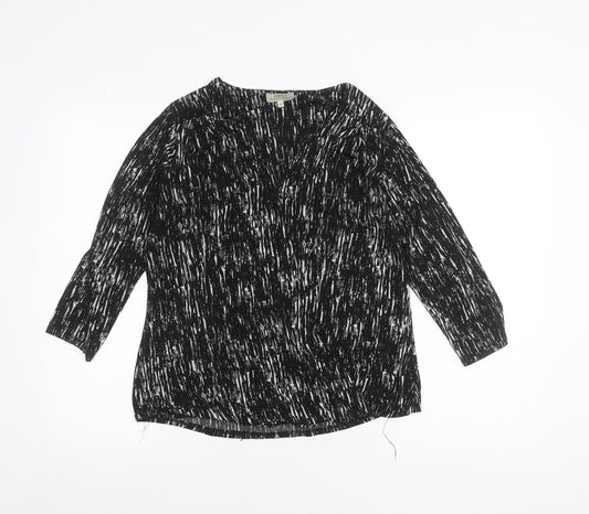 Papaya Women’s Black Abstract V-Neck Tunic Blouse Size 10