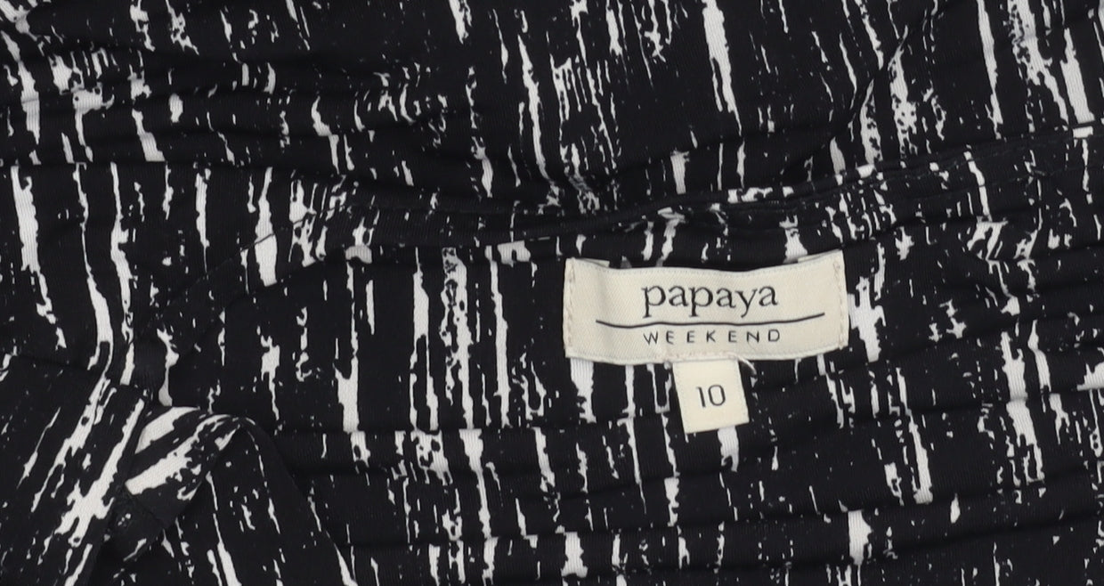 Papaya Women’s Black Abstract V-Neck Tunic Blouse Size 10