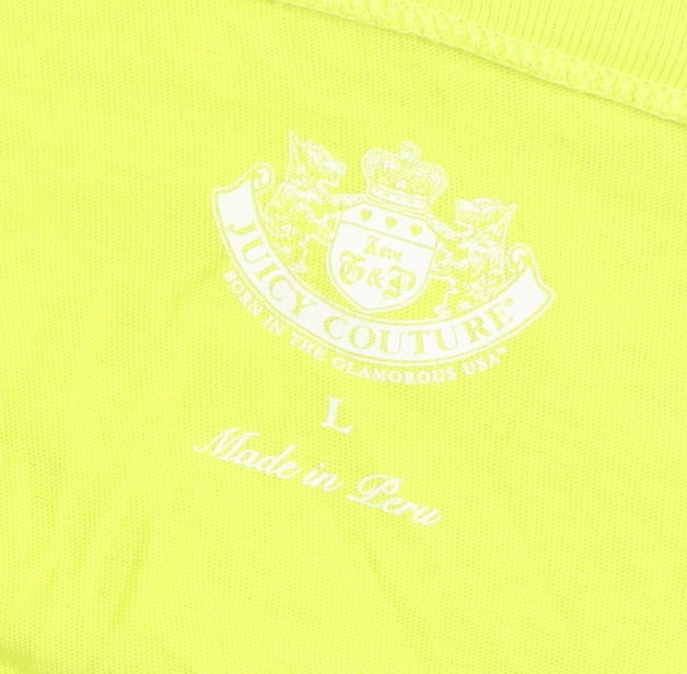 Juicy Couture Womens Yellow V-Neck T-Shirt Size L Short Sleeve