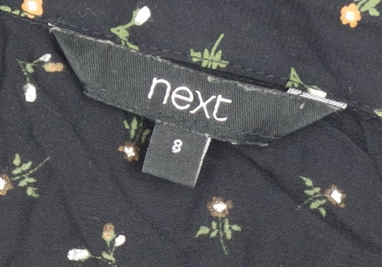 Next Womens Black Floral Button-Up Tunic Shirt Size 8 Long Sleeve