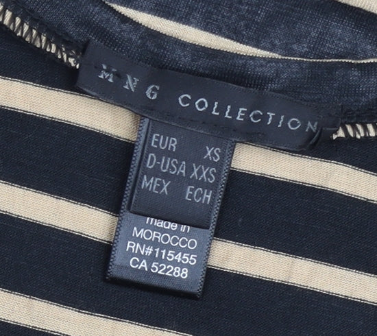 MNG Collection Womens XS Black Beige Striped Tank Top V-Neck Sleeveless
