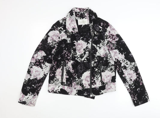 Additional front view of Kaliko women’s multicoloured floral biker jacket, size UK 14