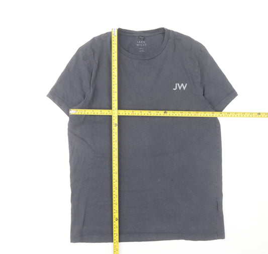 Jack Wills Men Grey Small Cotton Crew Neck Short Sleeve T-Shirt