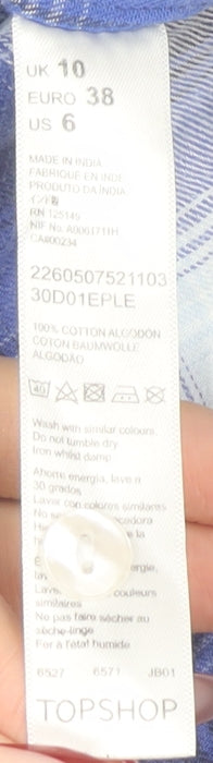 Topshop Women Blue Check Cotton Sleeveless Skater Dress Size 10