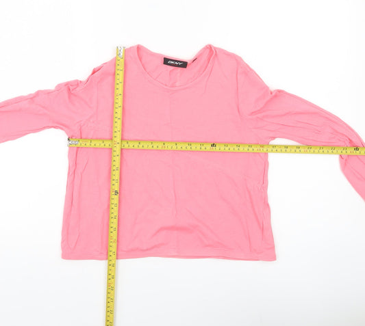 DKNY Women’s Pink Long Sleeve Cotton Scoop Neck T-Shirt Size S