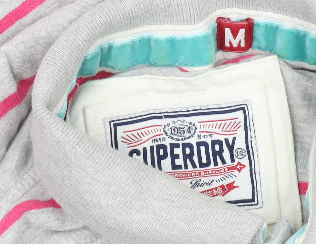 Superdry Men’s Grey Striped Polo Shirt M Short Sleeve Cotton Blend