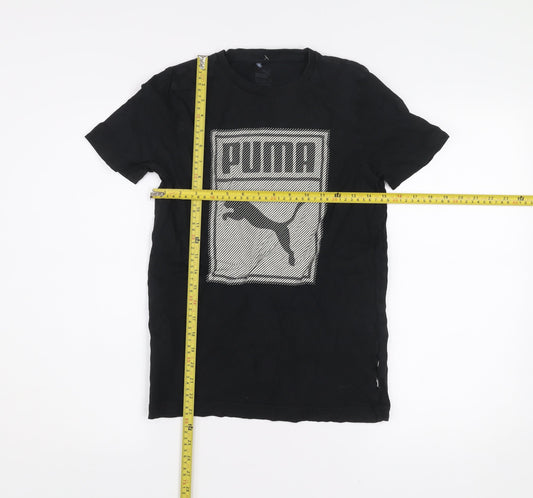 Puma Boys Black Graphic Logo T-Shirt 14 Years Short Sleeve Cotton Blend
