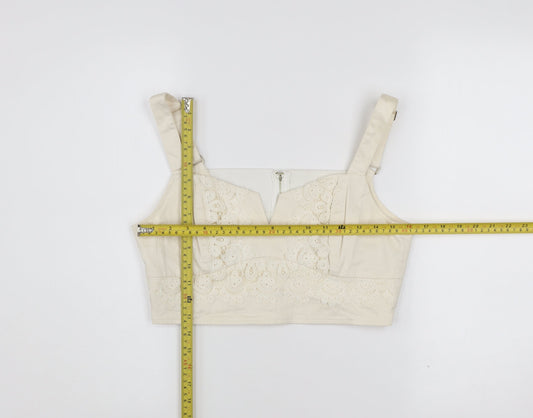 Guess Women Ivory Cropped Blouse M Cotton Lace Zip