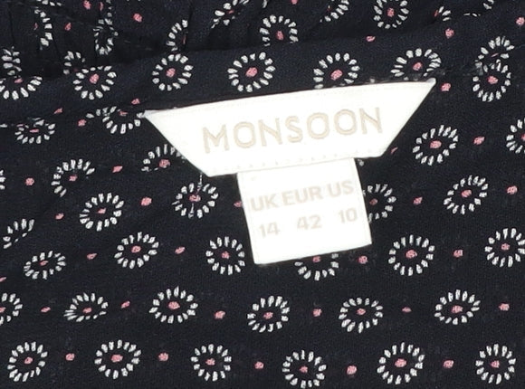 Monsoon Womens Black Viscose Blouse Size 14 Tunic Work Casual