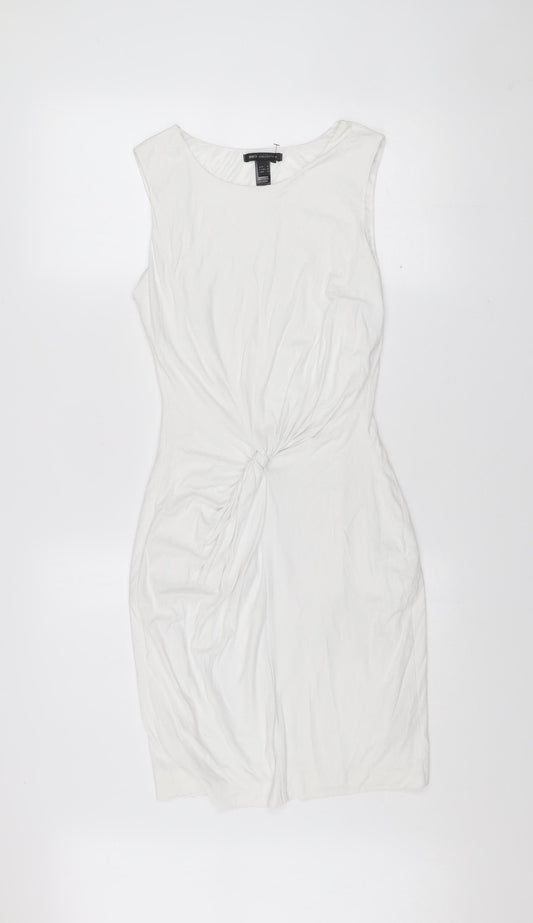 MNG Collection Women's White Bodycon Dress Size 10 Scoop Neck Ruched Jersey