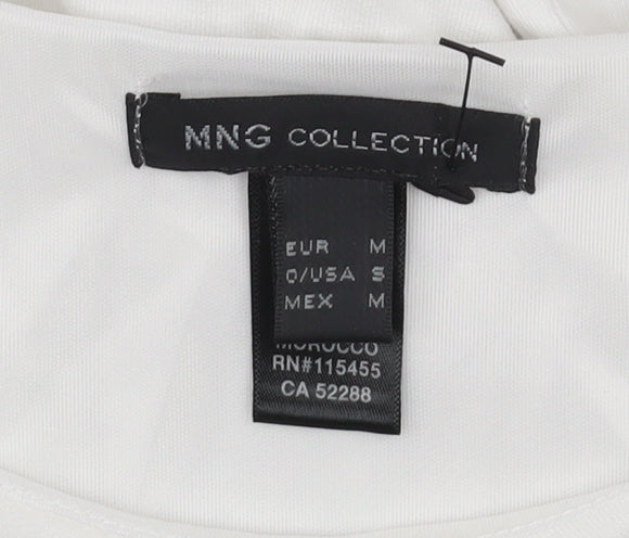 MNG Collection Women's White Bodycon Dress Size 10 Scoop Neck Ruched Jersey