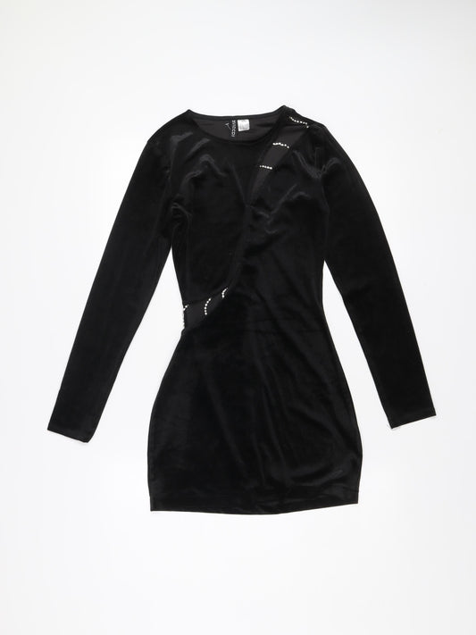 H&M Women’s Black Velvet Sequin Bodycon Mini Dress Size 8